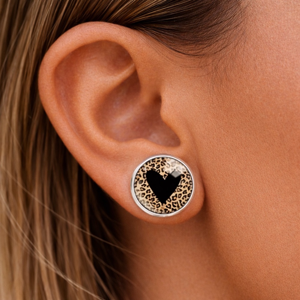 Leopard Heart Stud Earrings